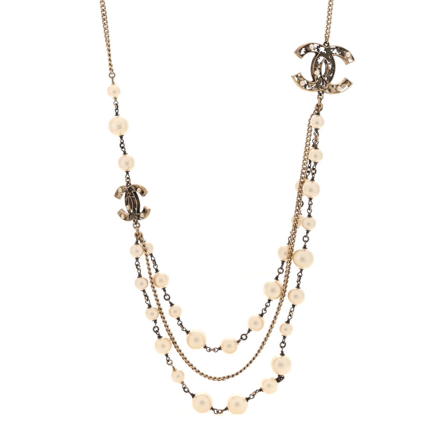Pearl CC Multi Strand Necklace Gold