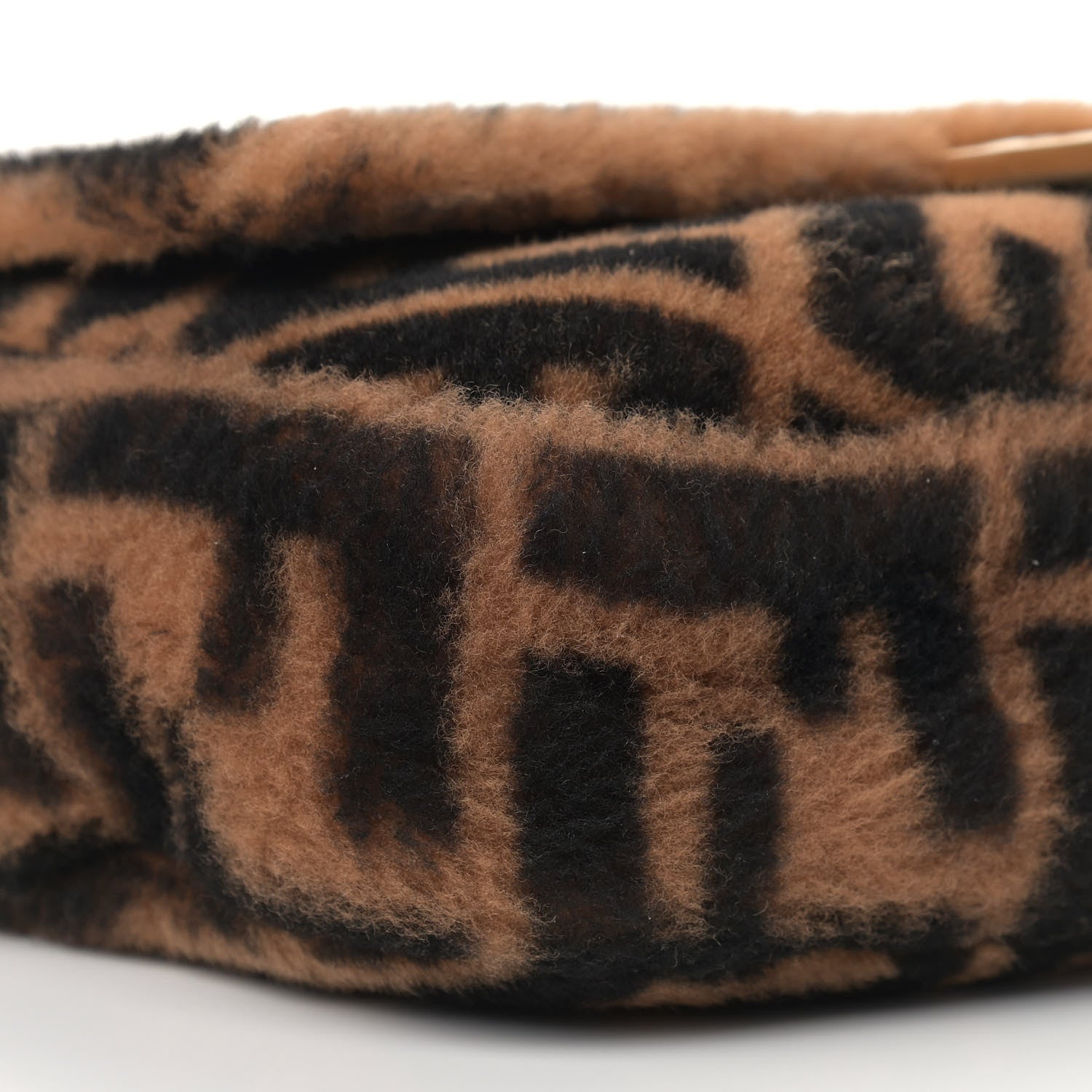 Fendi Shearling Vitello Dolce Macro FF 1974 Baguette Tobacco Black 7 of 11