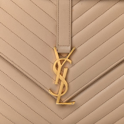 Saint Laurent Grain De Poudre Matelasse Chevron Large Monogram Satchel Dark Beige 8 of 17