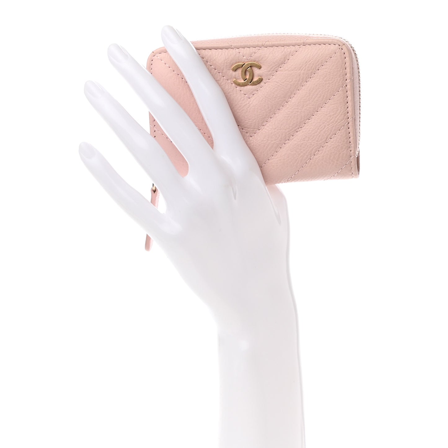 Calfskin Chevron Quilted Zip Around Coin Purse Light Pink