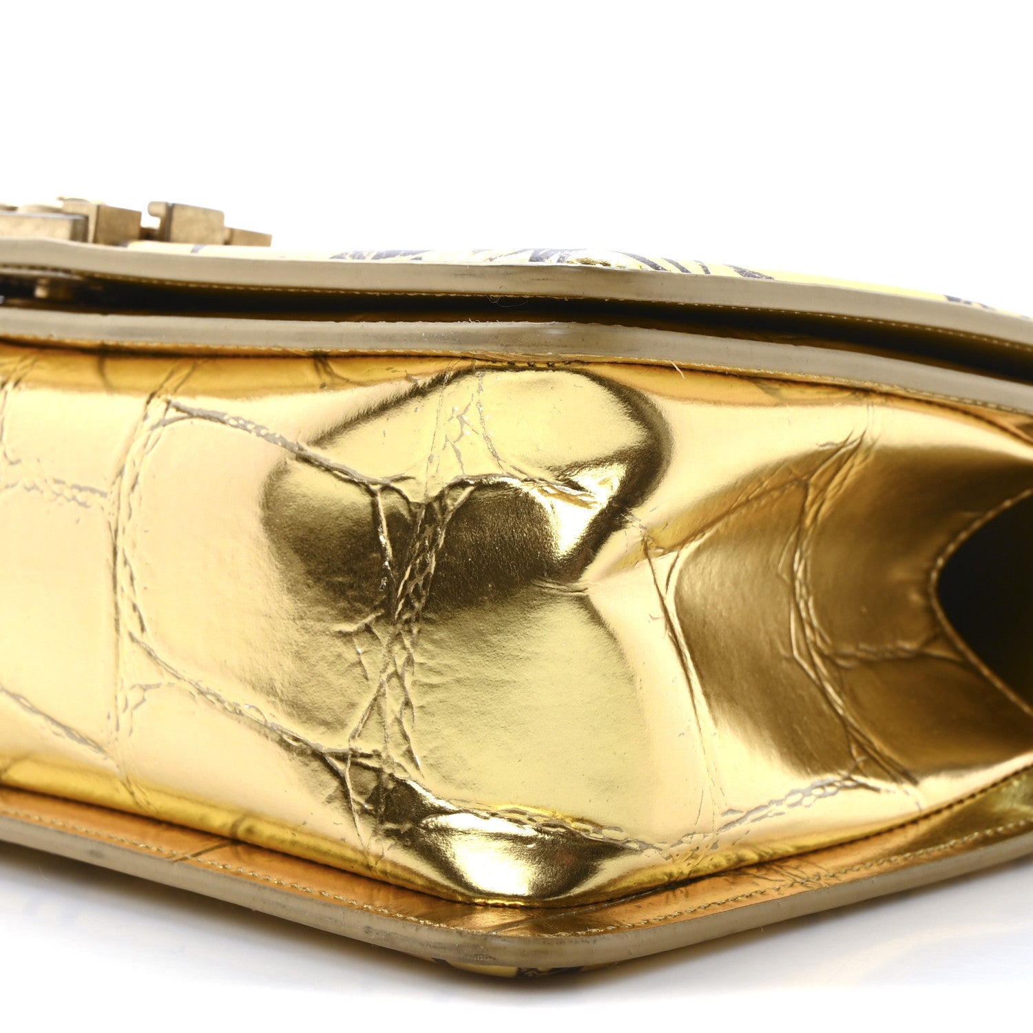 Chanel Metallic Calfskin Crocodile Embossed Graffiti Medium Cocodile Boy Flap Gold 10 of 10