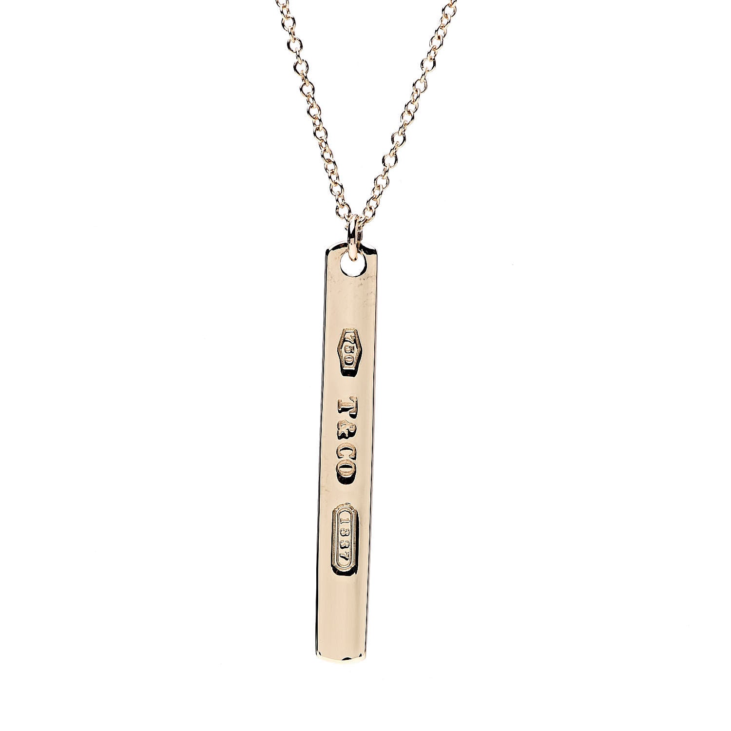 Tiffany 18K Yellow Gold 1837 Bar Pendant Necklace 4 of 8