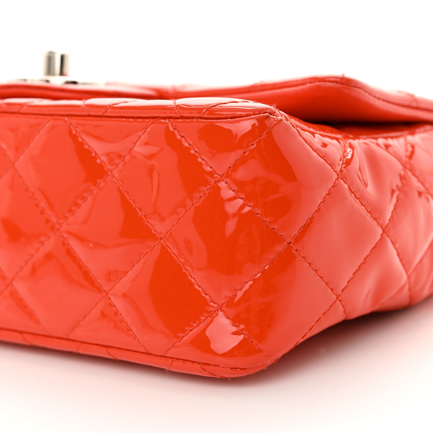 Patent Calfskin Quilted Mini Rectangular Flap Red