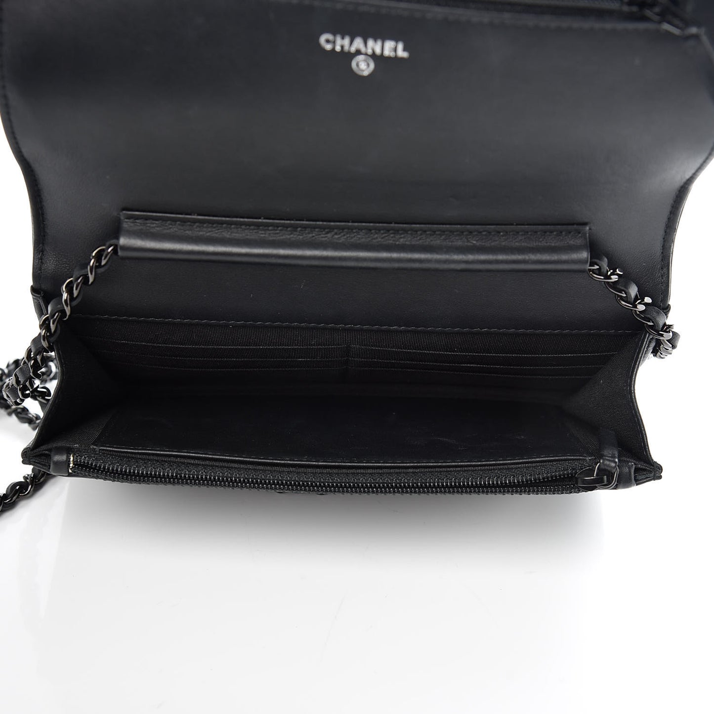 Calfskin Painted Chevron Embossed Boy Wallet On Chain WOC Black