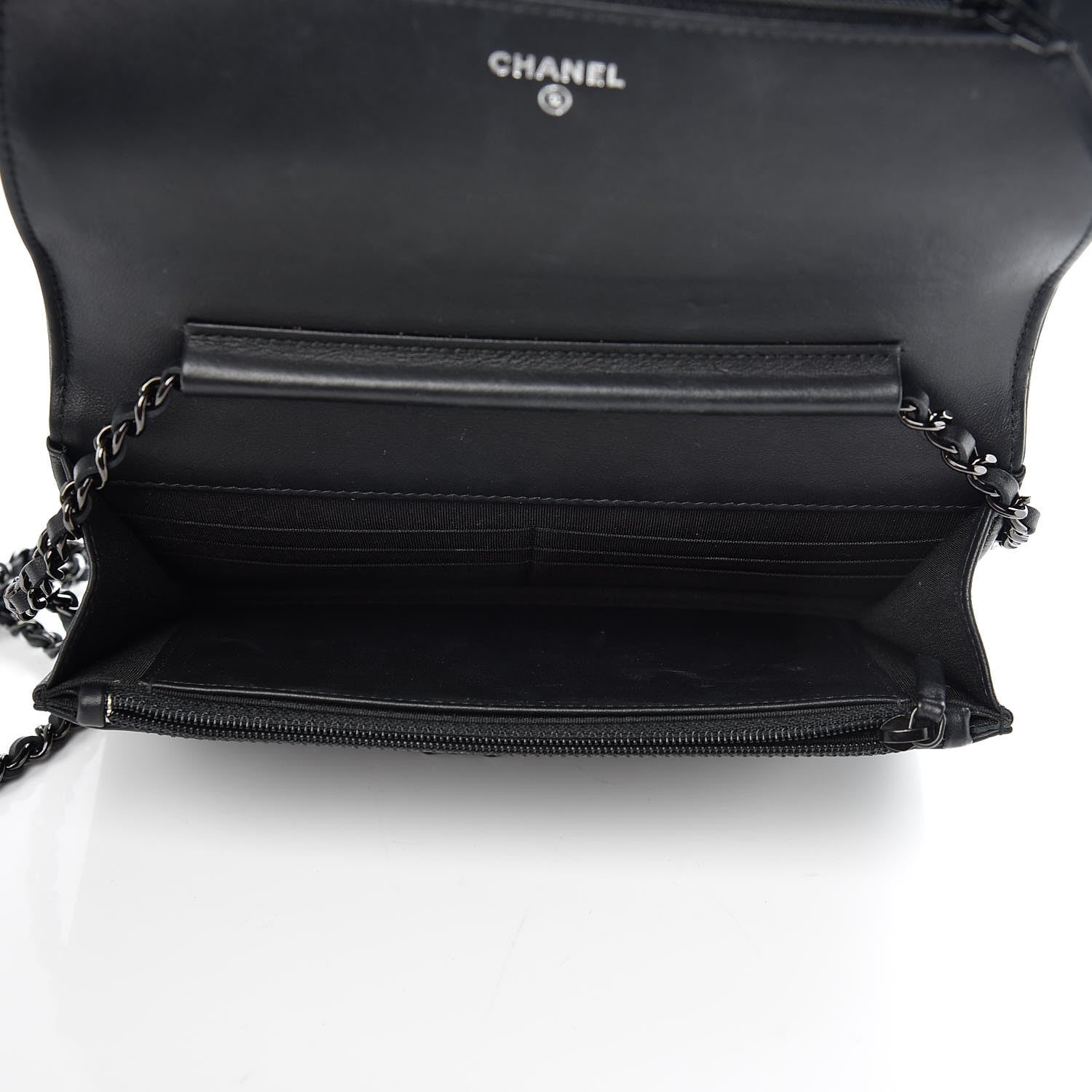 Chanel Calfskin Painted Chevron Embossed Boy Wallet On Chain WOC Black 6 of 11