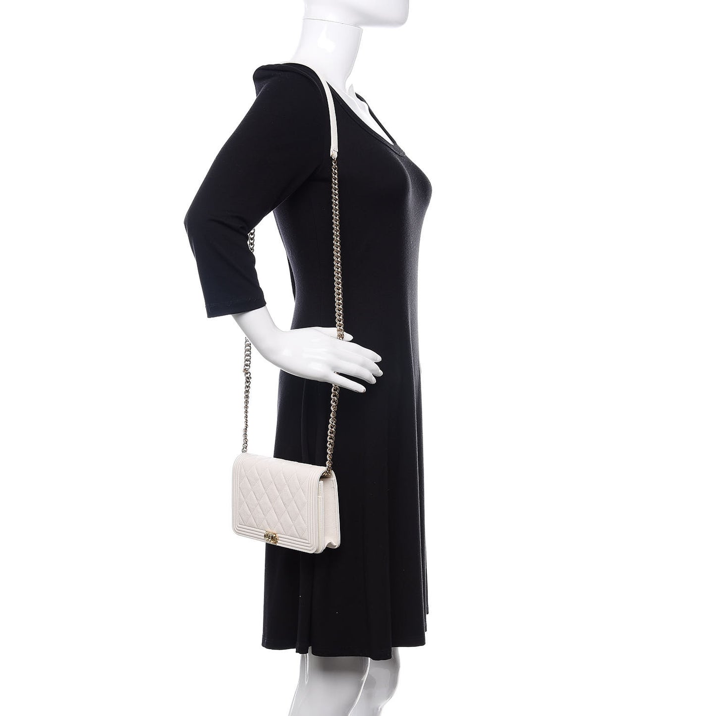 Caviar Quilted Boy Wallet On Chain WOC White