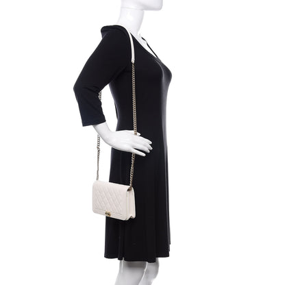 Chanel Caviar Quilted Boy Wallet On Chain WOC White 2 of 14