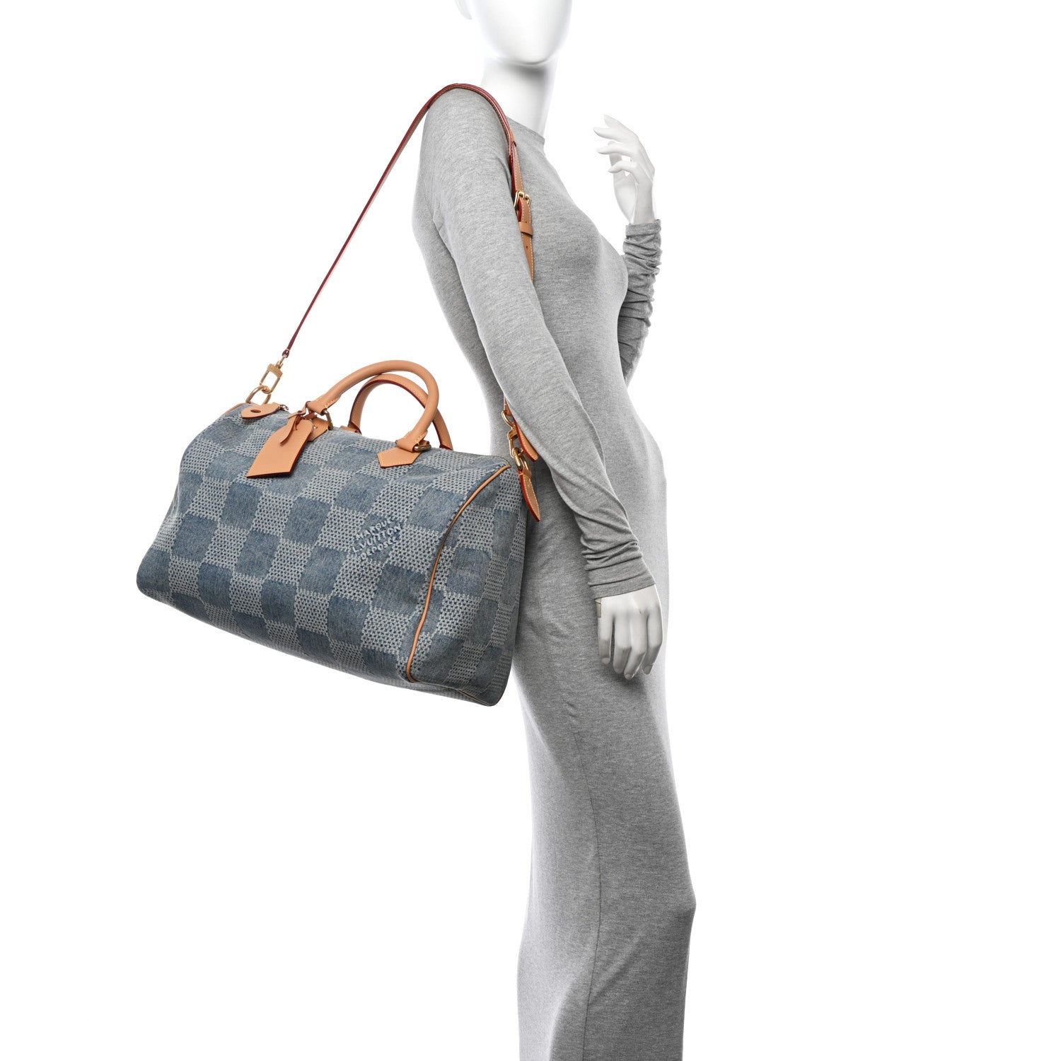 Louis Vuitton Damier Denim 3D Speedy Bandouliere 40 Bleu 2 of 9