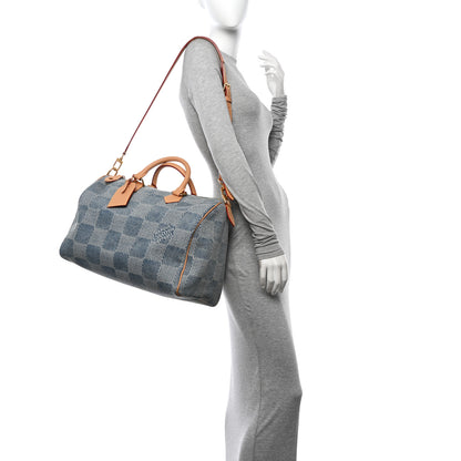 Louis Vuitton Damier Denim 3D Speedy Bandouliere 40 Bleu 2 of 9