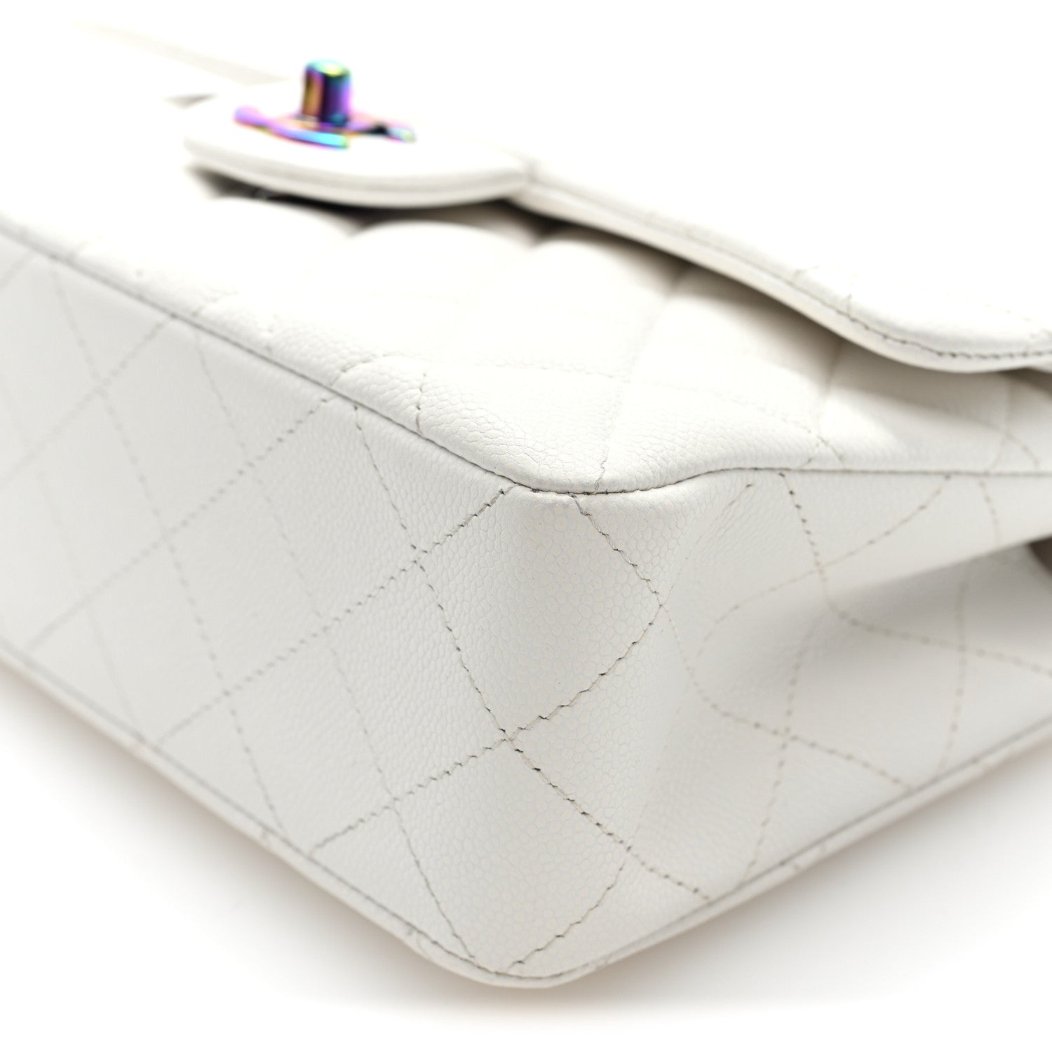 Chanel Caviar Quilted Rainbow CC Small Double Flap White 10 of 10