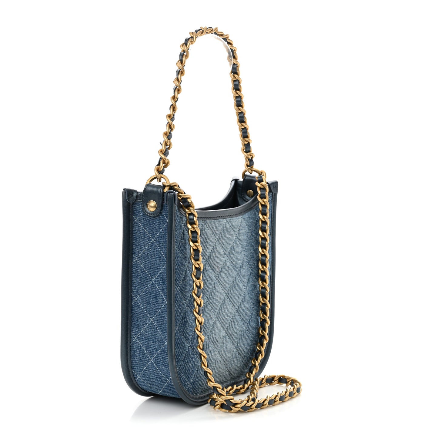 Washed Denim Quilted Small Hobo Blue
