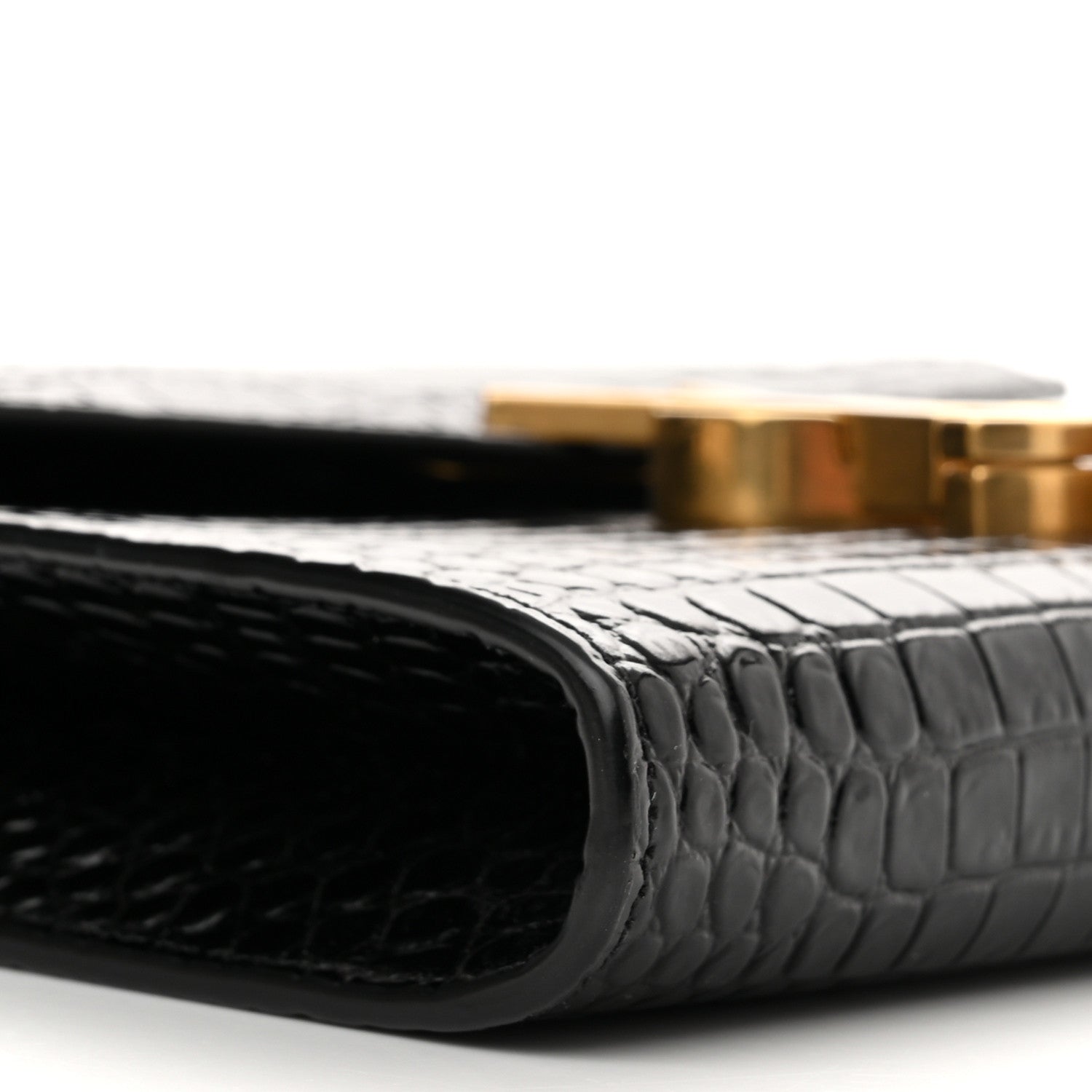 Saint Laurent Calfskin Crocodile Embossed Monogram Cassandra Chain Wallet Black 9 of 10