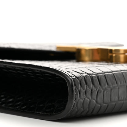 Saint Laurent Calfskin Crocodile Embossed Monogram Cassandra Chain Wallet Black 9 of 10
