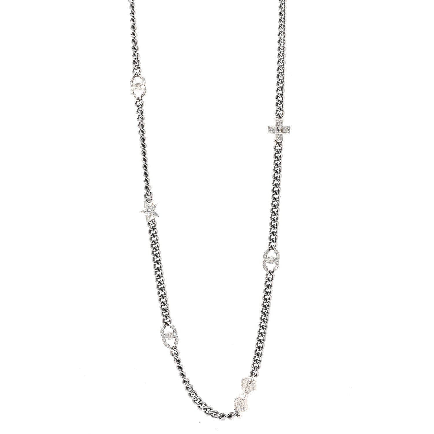 Chanel Ruthenium Crystal Chain CC Lucky Charms Necklace 1 of 6