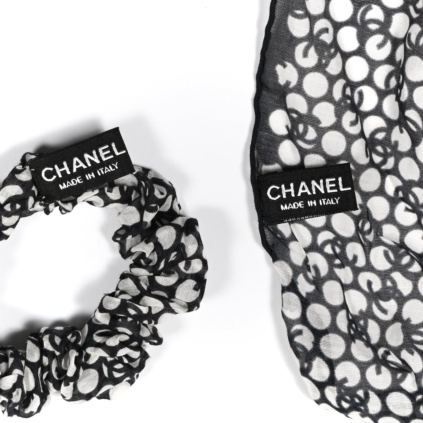 Silk CC Twilly Hair Tie Black White