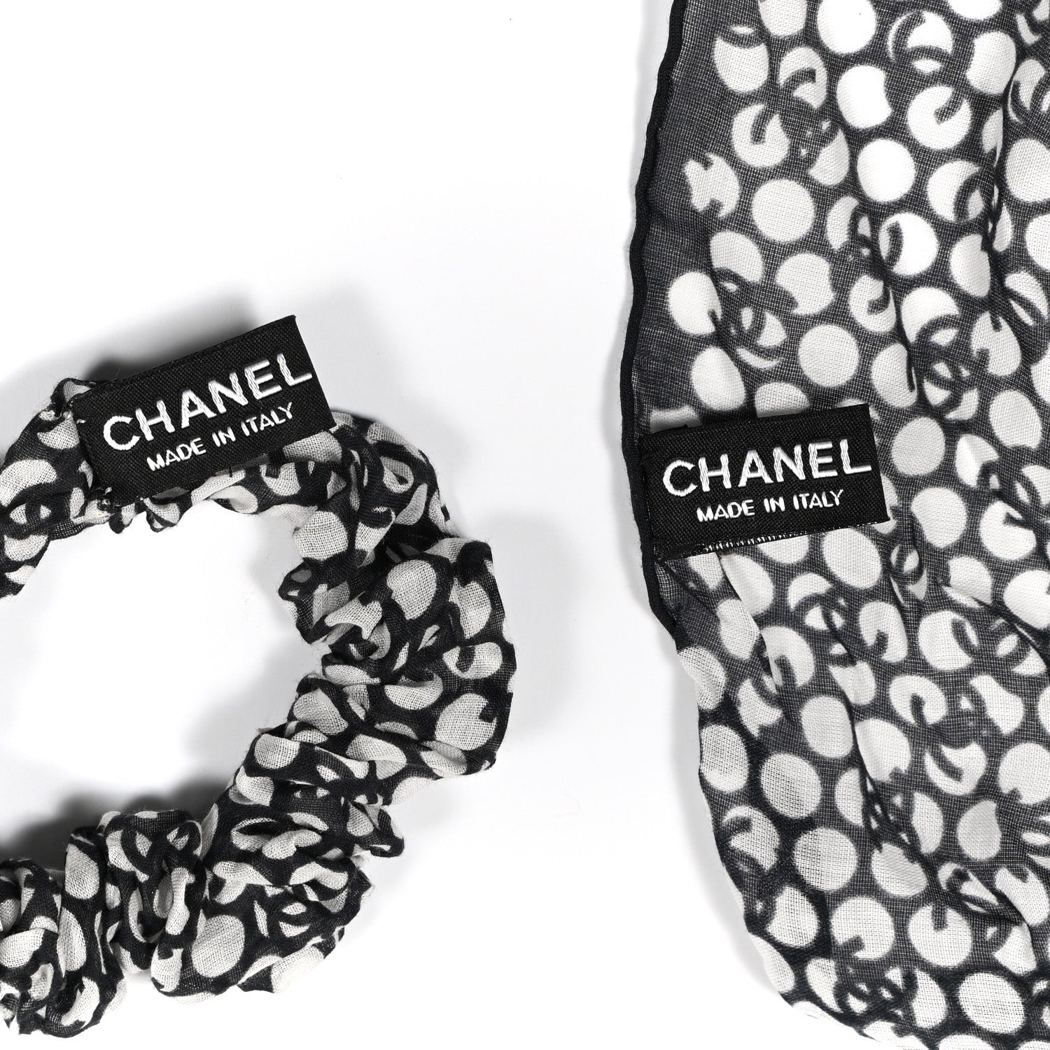 Chanel Silk CC Twilly Hair Tie Black White 6 of 6