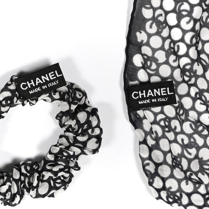 Chanel Silk CC Twilly Hair Tie Black White 6 of 6