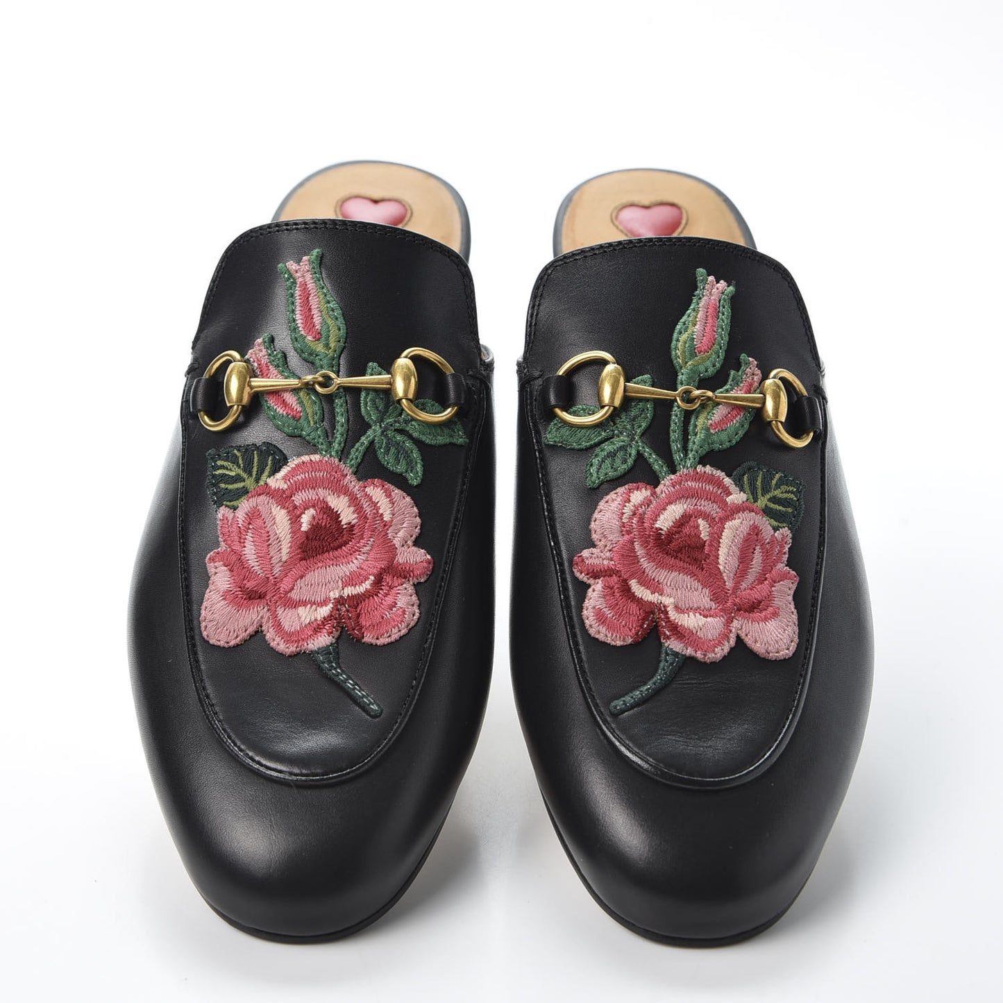 Calfskin Flower Embroidered Womens Princetown Slippers 38 Black