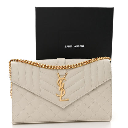 Saint Laurent Grain De Poudre Mixed Matelasse Triquilt Monogram Chain Wallet Crema Soft 10 of 10
