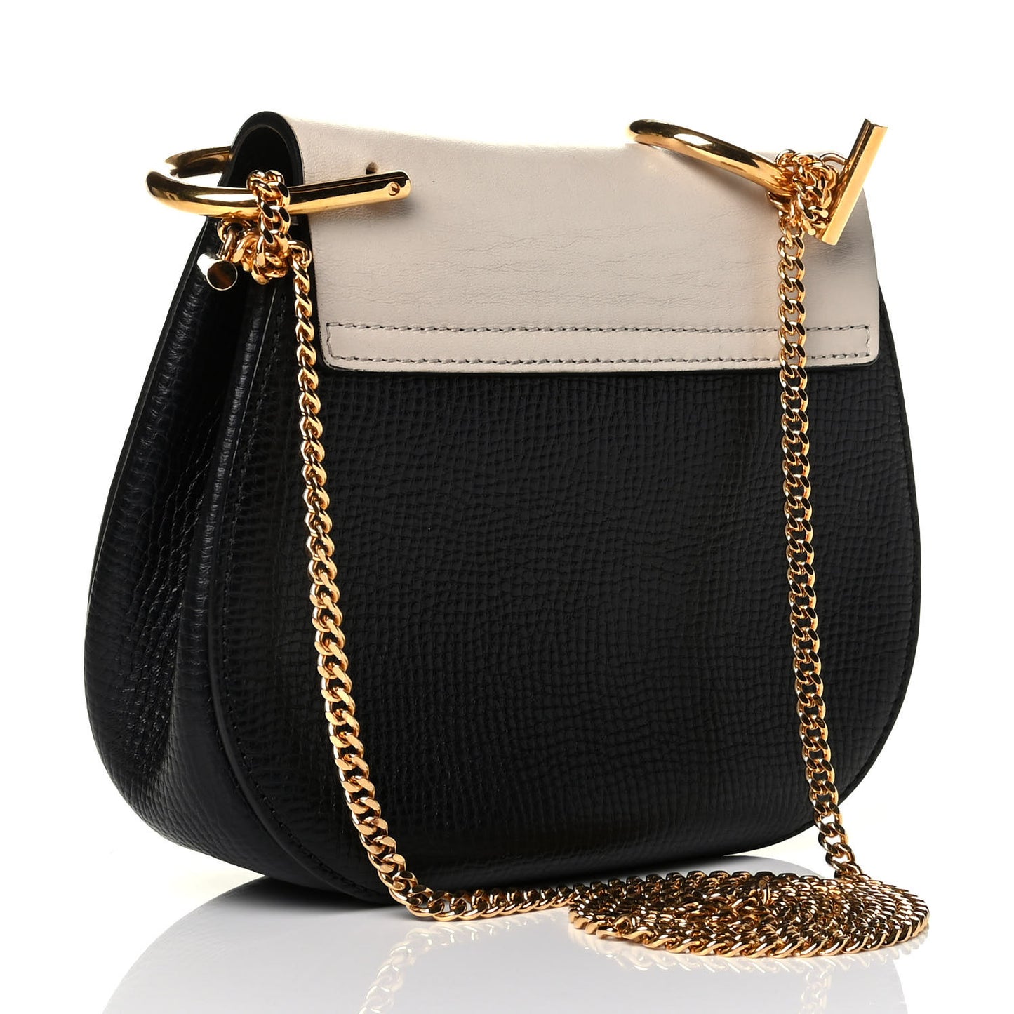 Grained Calfskin Lambskin Mini Bi-Color Drew Shoulder Bag Black Powder Beige