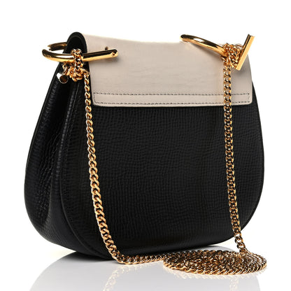 Chloe Grained Calfskin Lambskin Mini Bi-Color Drew Shoulder Bag Black Powder Beige 2 of 8