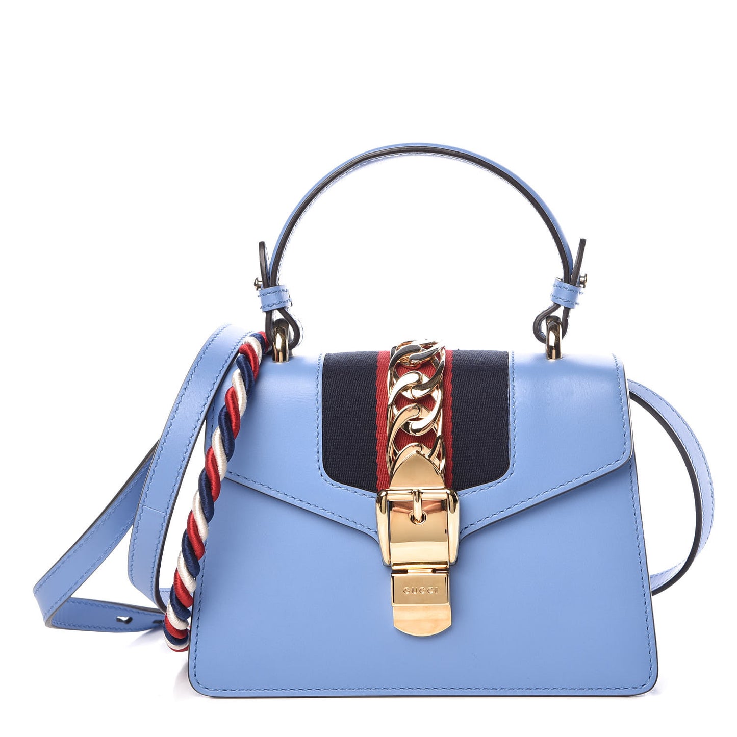 Vitello Fontanella Web Mini Sylvie Top Handle Bag Clear Sky Blue