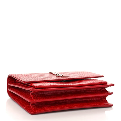 Saint Laurent Calfskin Crocodile Embossed Medium Monogram Sunset Rouge Eros 4 of 9