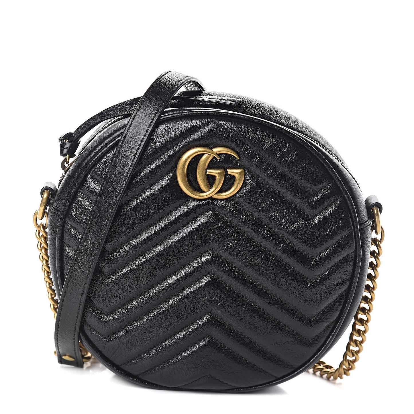 Azalea Calfskin Matelasse Heart Mini GG Marmont Round Shoulder Bag Black