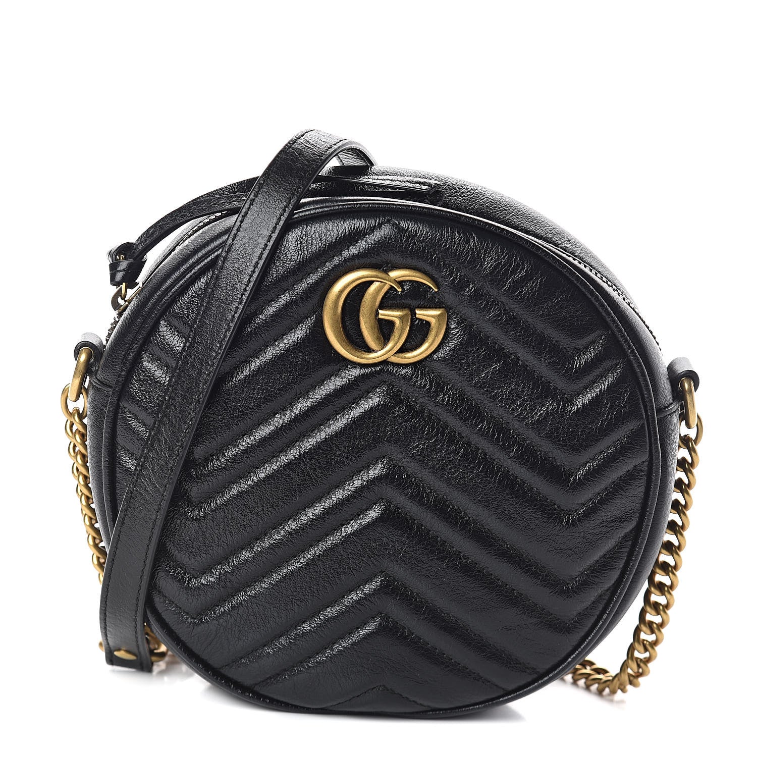 Gucci Azalea Calfskin Matelasse Heart Mini GG Marmont Round Shoulder Bag Black 1 of 9