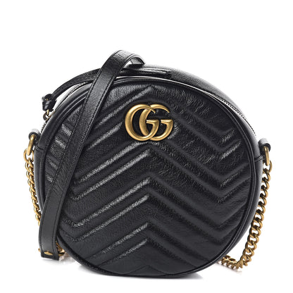 Gucci Azalea Calfskin Matelasse Heart Mini GG Marmont Round Shoulder Bag Black 1 of 9