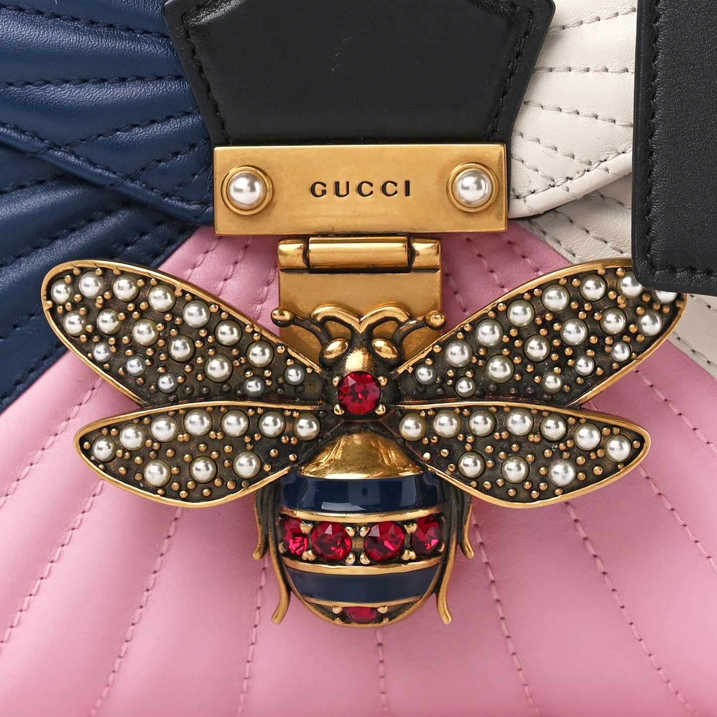 Calfskin Bamboo Trapuntata Queen Margaret Top Handle Bag Blue Agata Hibiscus Red Mystic White Sugar Pink