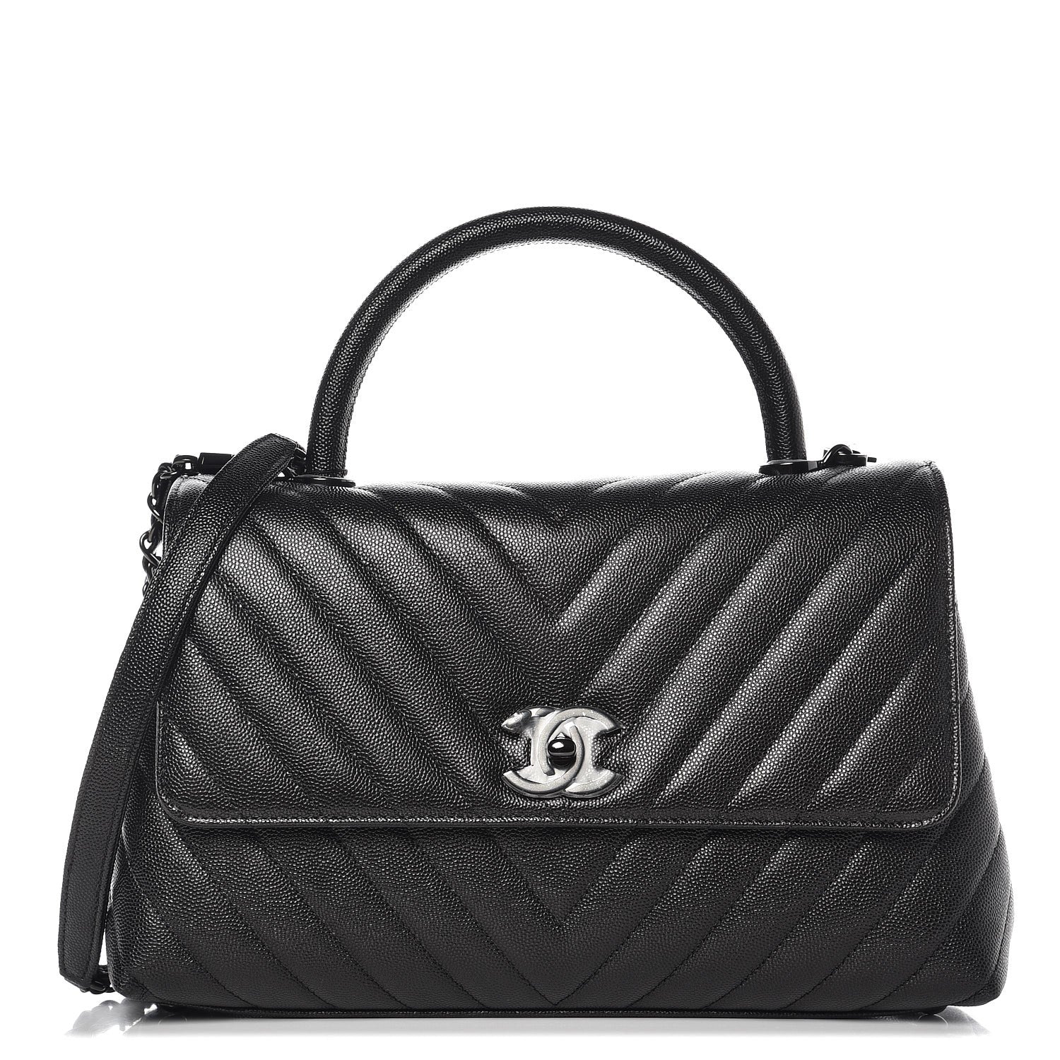 Chanel Caviar Chevron Quilted Small Coco Handle Flap So Black 1 of 8
