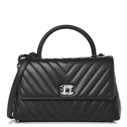 Chanel Caviar Chevron Quilted Small Coco Handle Flap So Black 1 of 8