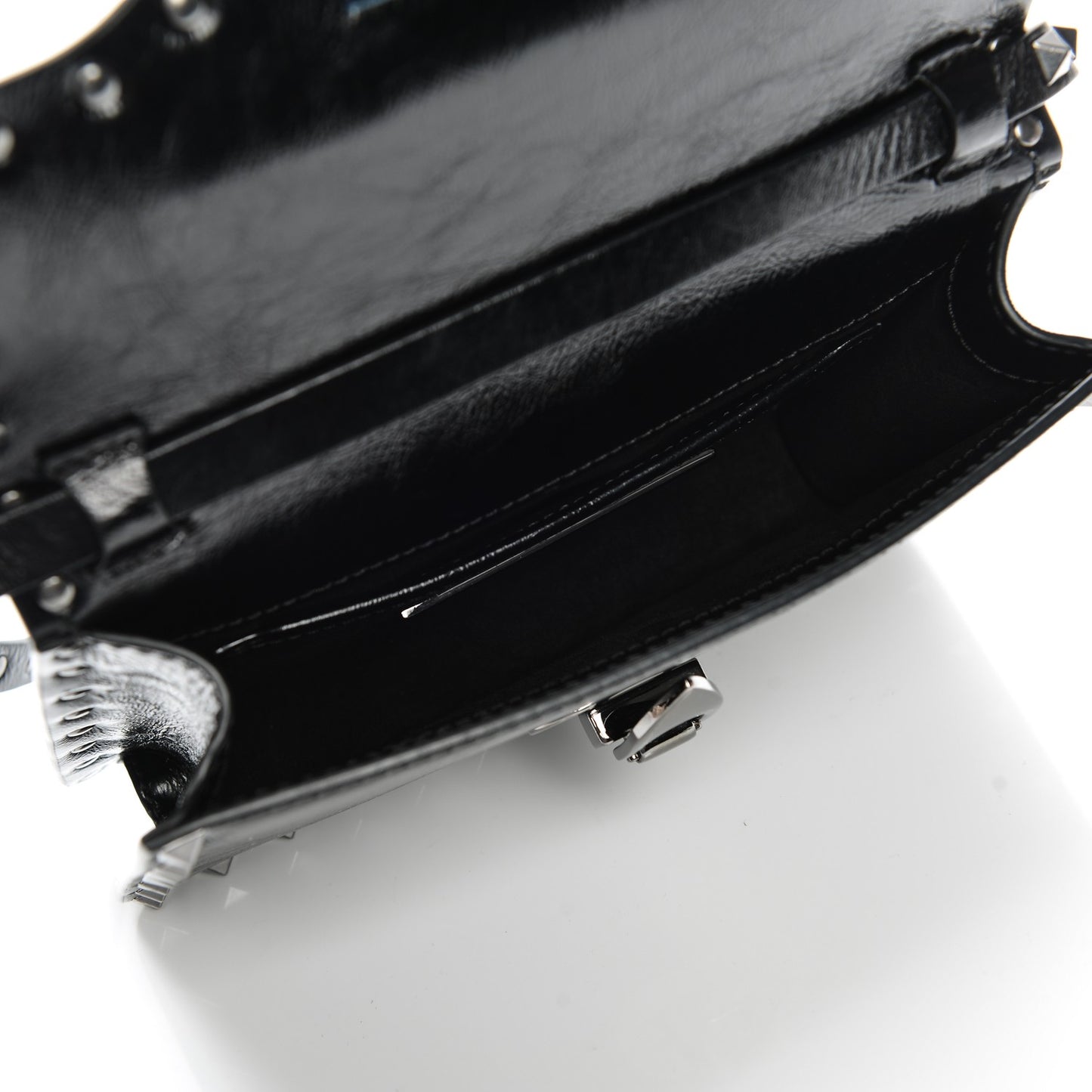 Craquele Calfskin Rockstud Shoulder Flap Bag Black