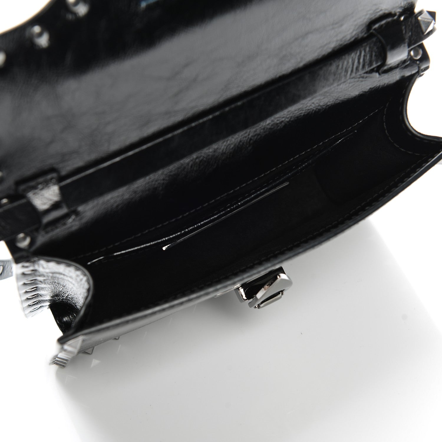 Valentino Garavani Craquele Calfskin Rockstud Shoulder Flap Bag Black 5 of 6
