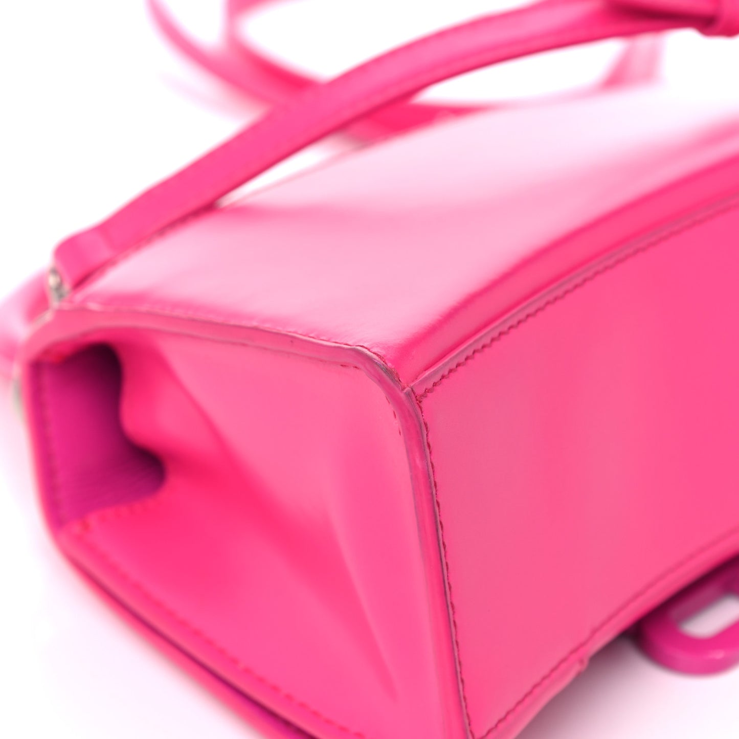 Shiny Box Calfskin Tonal B Hourglass Top Handle Bag XS Fuchsia
