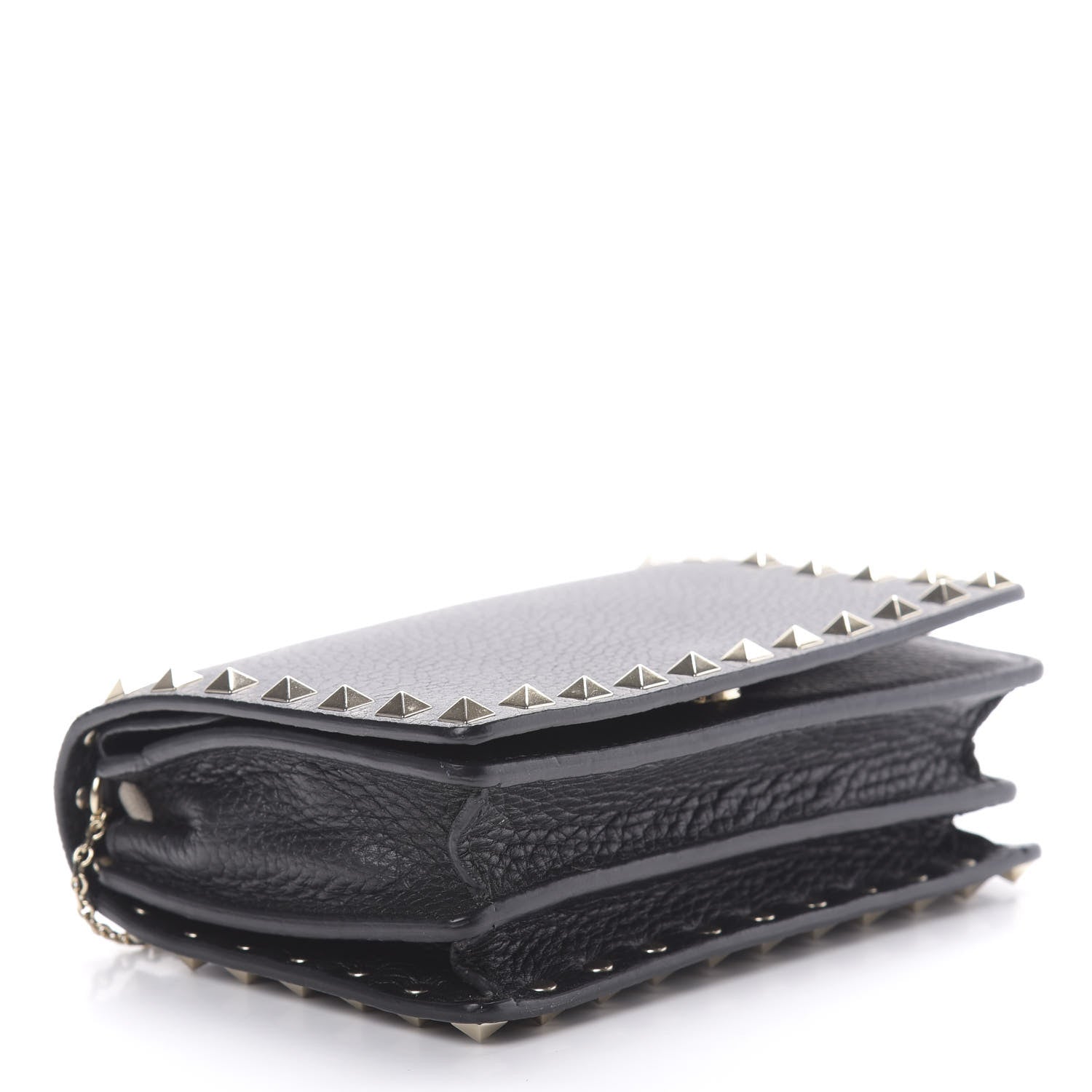 Valentino Garavani Pebbled Calfskin Rockstud Wallet on Chain Black 4 of 11