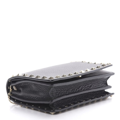 Valentino Garavani Pebbled Calfskin Rockstud Wallet on Chain Black 4 of 11