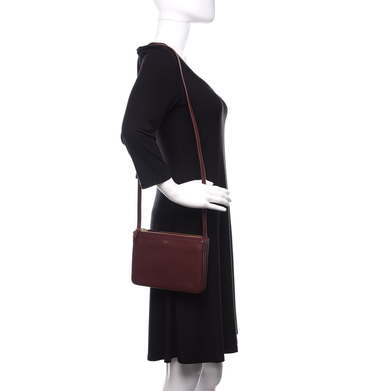 Celine Smooth Lambskin Small Trio Crossbody Bag Burgundy 2 of 9
