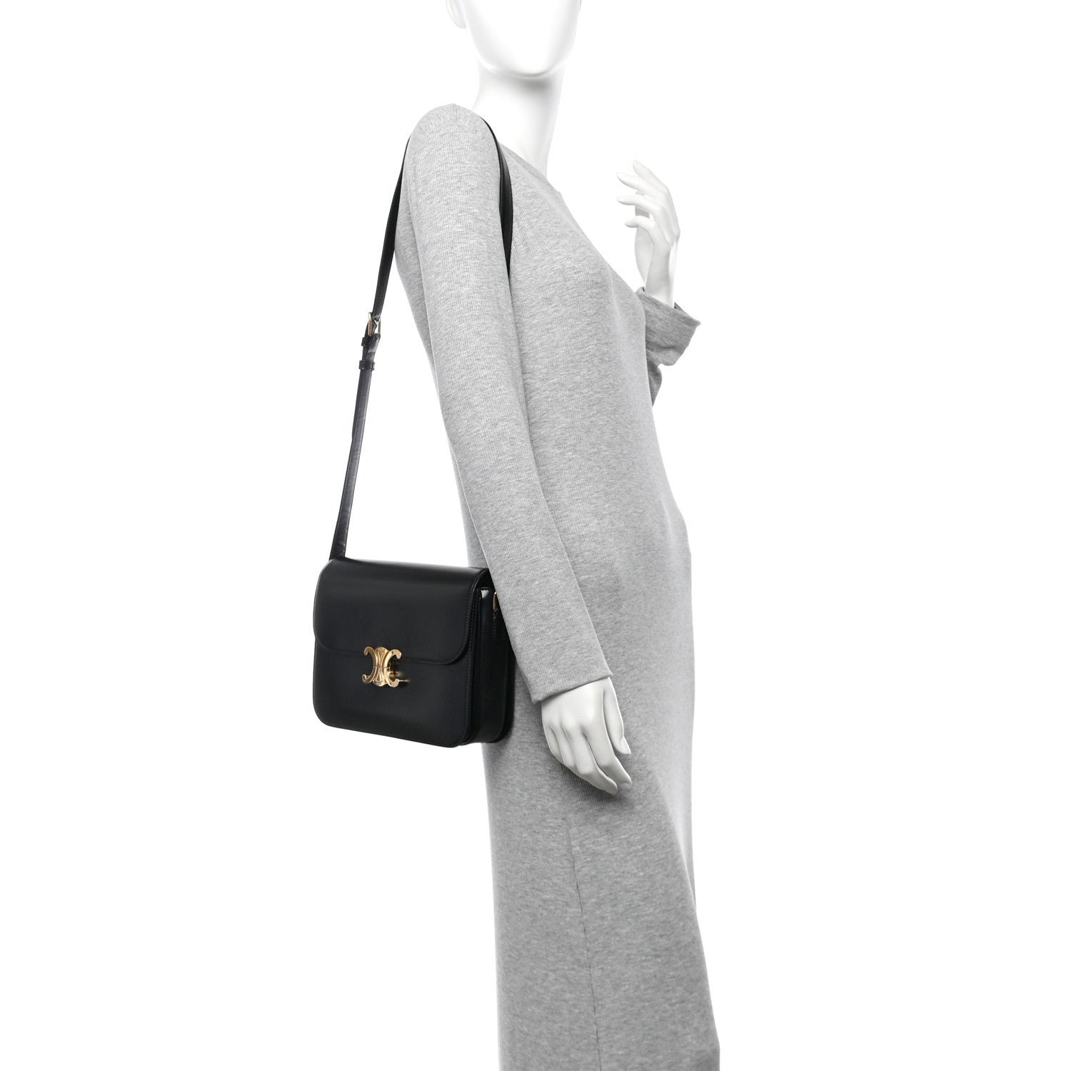 Celine Shiny Calfskin Large Triomphe Black 2 of 12