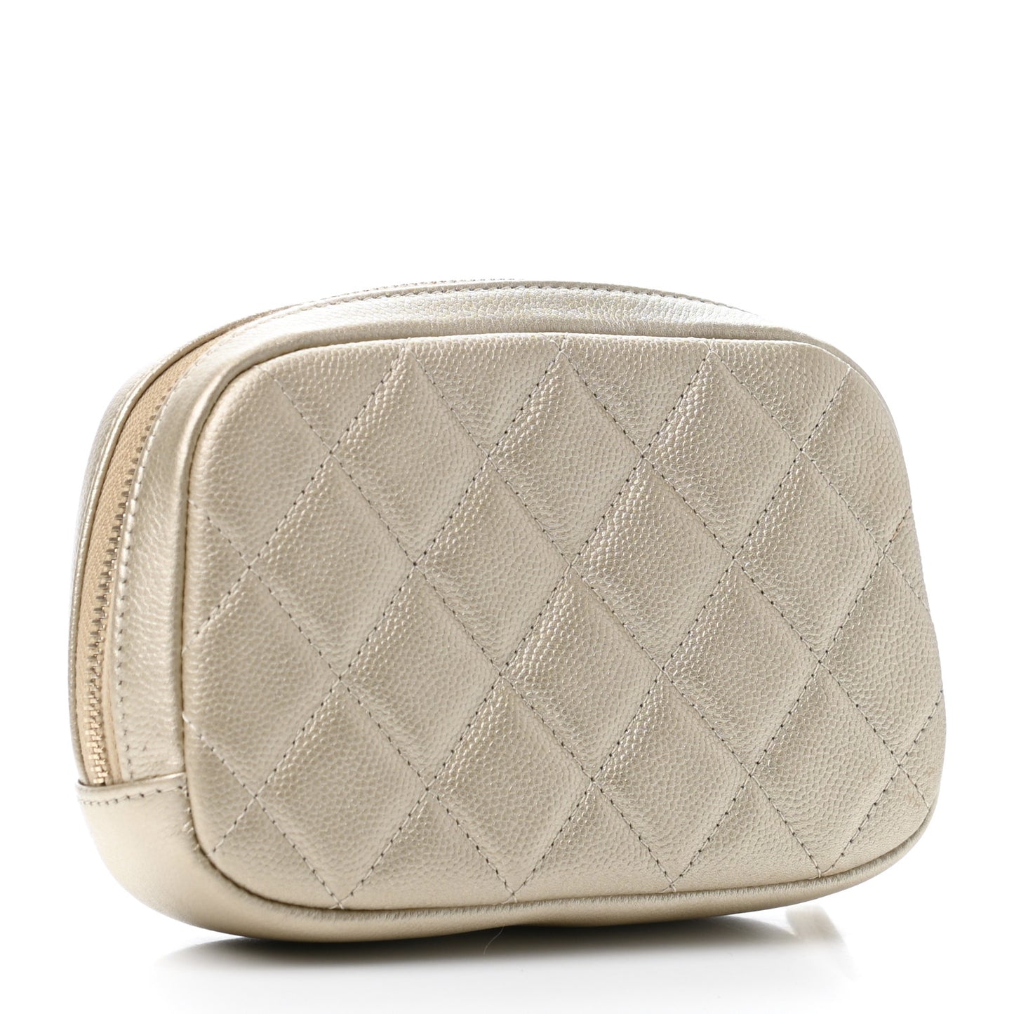 Metallic Caviar Quilted Small Curvy Pouch Cosmetic Case Gold