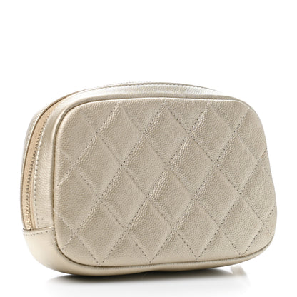 Chanel Metallic Caviar Quilted Small Curvy Pouch Cosmetic Case Gold 2 of 4