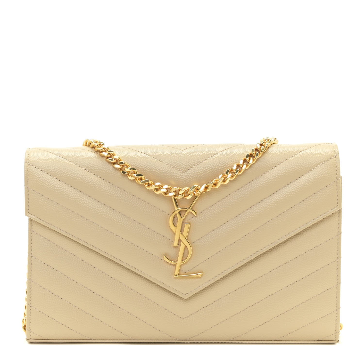 Saint Laurent Grain De Poudre Matelasse Chevron Monogram Chain Wallet Nude Powder 1 of 9