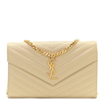 Saint Laurent Grain De Poudre Matelasse Chevron Monogram Chain Wallet Nude Powder 1 of 9