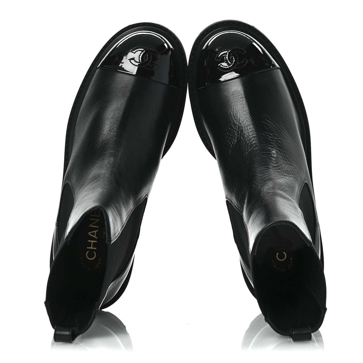 Chanel Crumpled Calfskin Patent Cap Toe Short Boots 39.5 Black 2 of 12