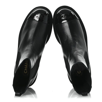 Chanel Crumpled Calfskin Patent Cap Toe Short Boots 39.5 Black 2 of 12