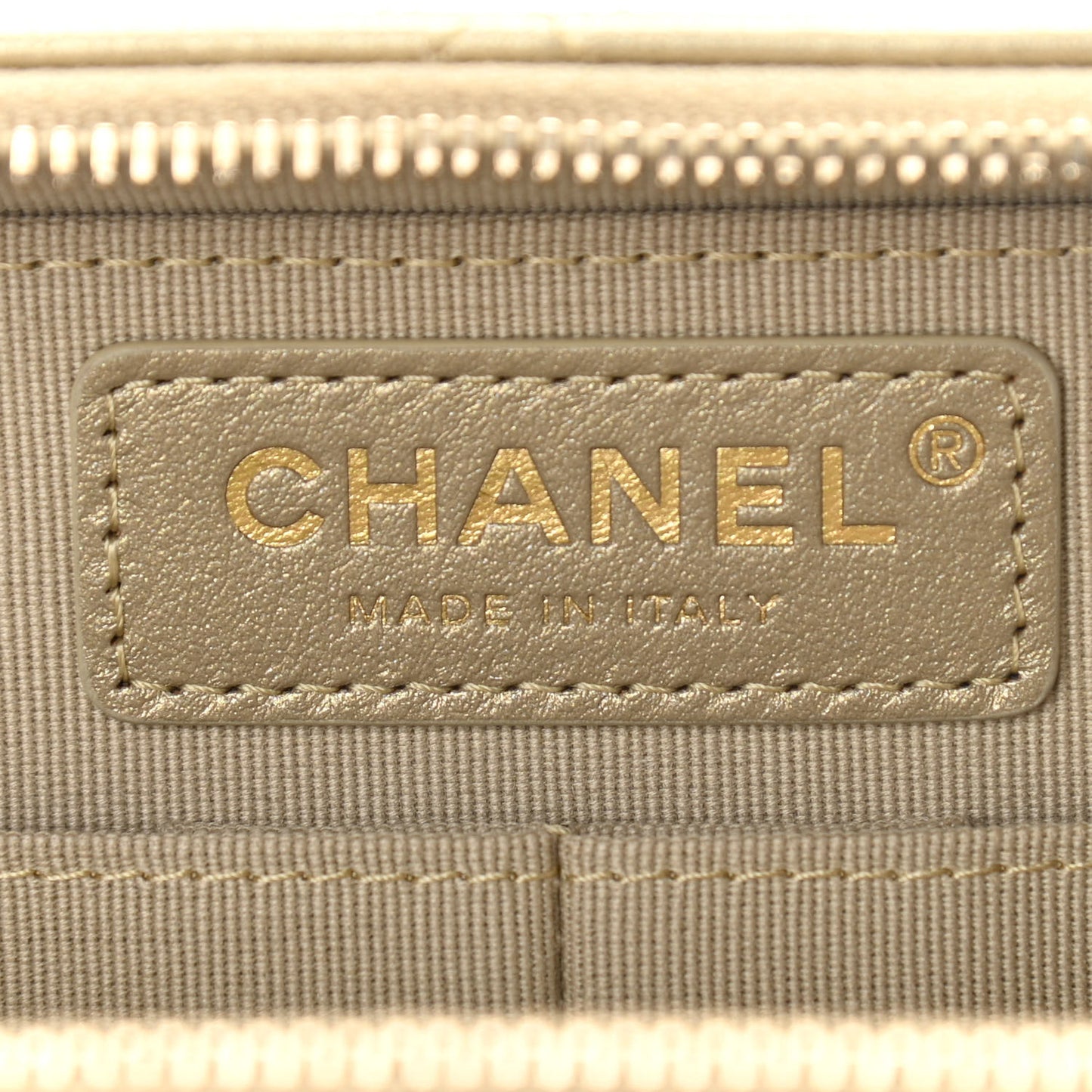 Metallic Lambskin Quilted Top Handle Vanity Case Gold