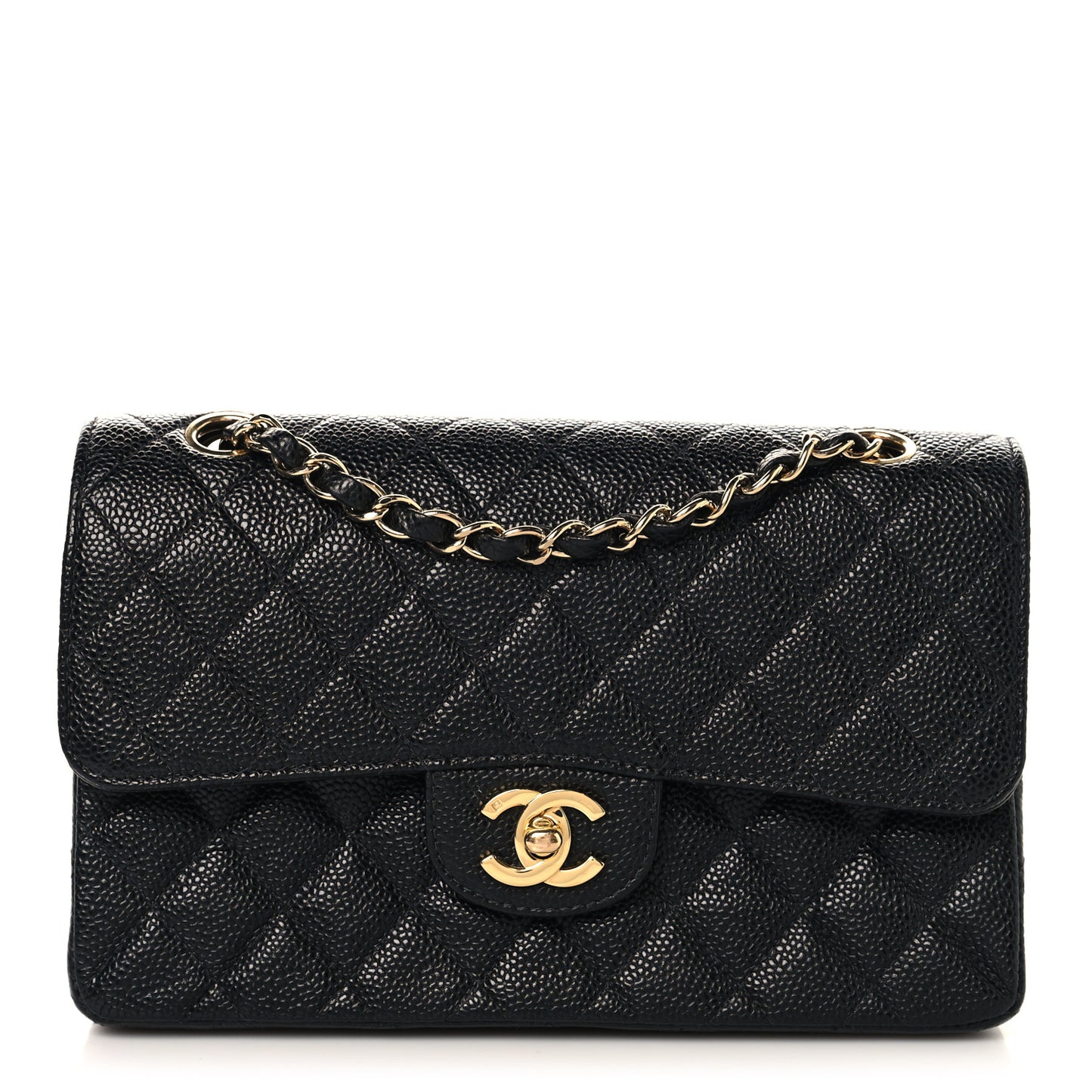 Caviar Quilted Small Double Flap Black