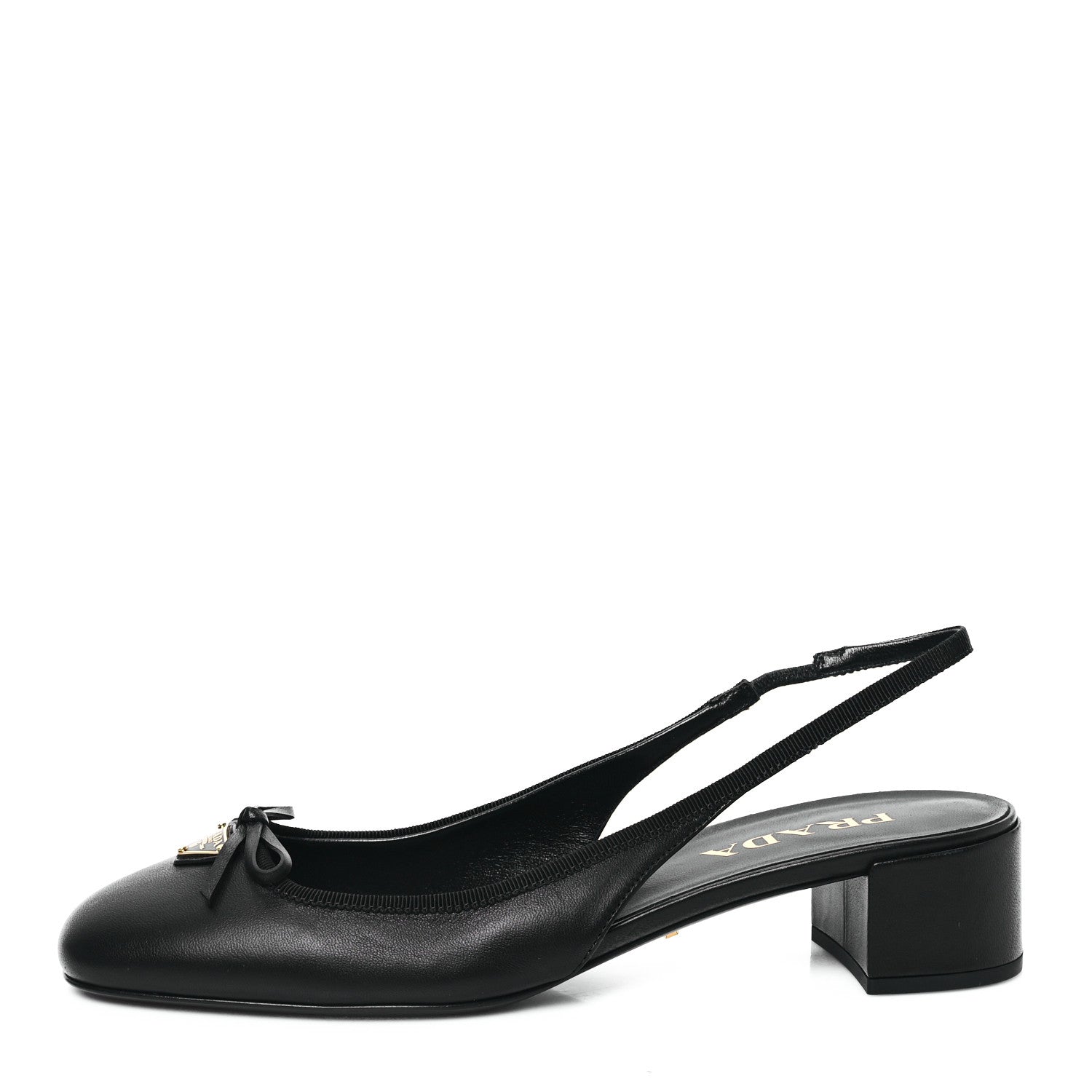 Prada Nappa Triangle Bow 45mm Slingback Pumps 39 Black 1 of 8