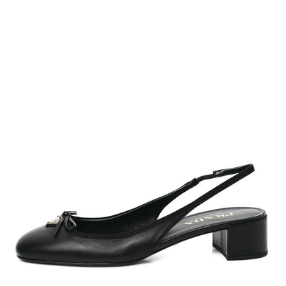 Prada Nappa Triangle Bow 45mm Slingback Pumps 39 Black 1 of 8